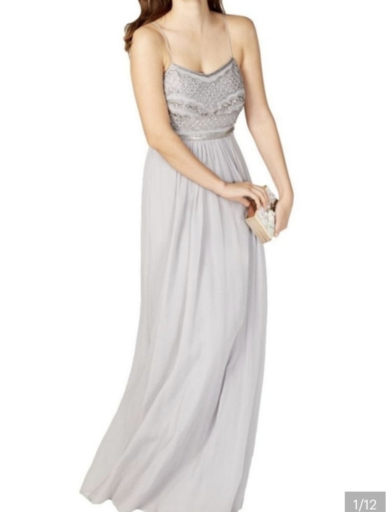 Adrianna Papell Dresses & Skirts - Adrianna Papell Silver Beaded Spaghetti Strap Maxi Dress..size:6